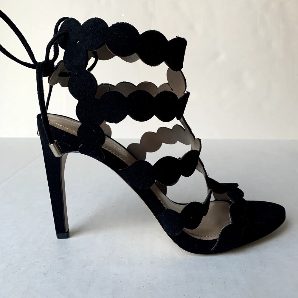 BCBGeneration High Heel Sandal Shoes CHIKO Black Suede Strappy Tie Gladiator 6.5